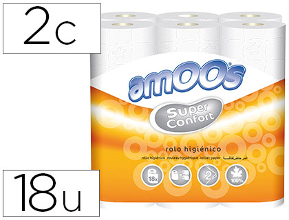 18 rollos papel higiénico Amoos doble largo 2 capas